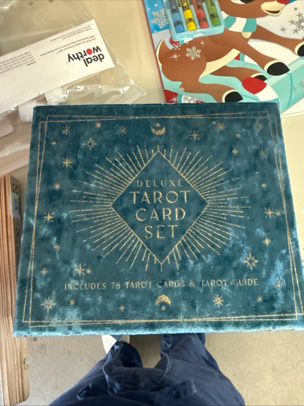 Deluxe Tarot Card Set - Teal Velvet Box with Gold Foil